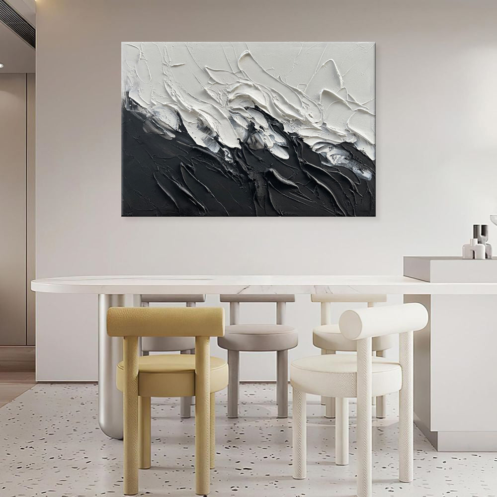 Simple Design Handmade Black And White Knife Thick Oil Painting On Canvas Abstract Wall Art Decor For Living Room Decor As Gifts