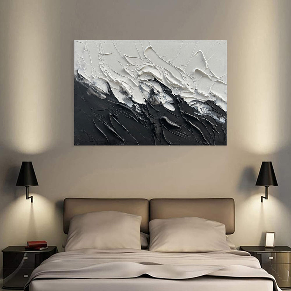 Simple Design Handmade Black And White Knife Thick Oil Painting On Canvas Abstract Wall Art Decor For Living Room Decor As Gifts