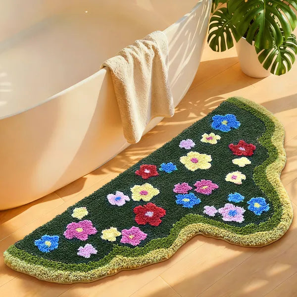 Cute Green Moss Bathroom Runner Rug Long Rectangular Boho Aesthetic Leaf Leaves Bath Mat Shaggy Non Slip Absorbent Shower Mat Decor