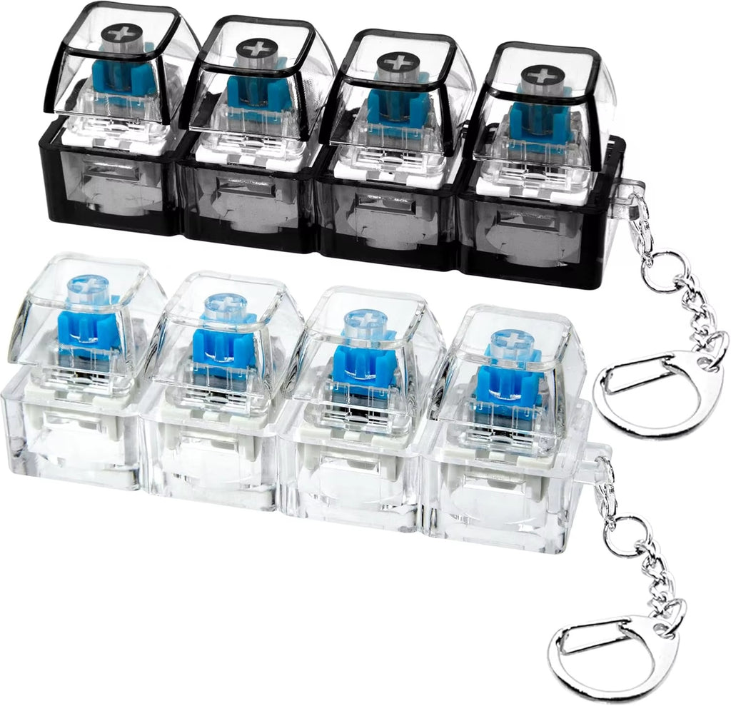 4 Keys Mechanical Keyboard Electronic Luminous Transparent Crystal Height Pressure Reduction Finger Button Anti Stress Keycap Toy Schoolbag Pendant Keychain Decompression Clicker Gadget Gift